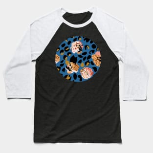 Modern abstract rose and leopard texture blue Baseball T-Shirt